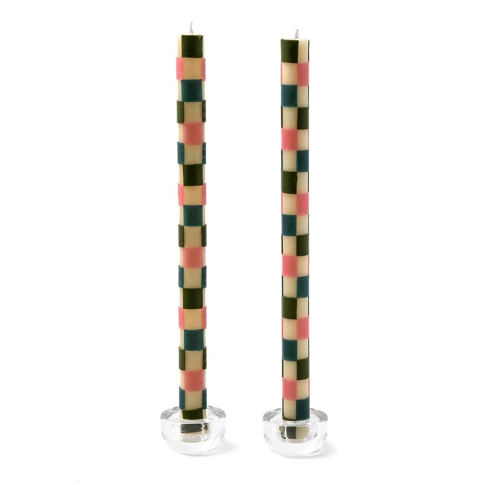 Brand New Mackenzie-Childs Check Pastel Dinner Candles Set of 2
